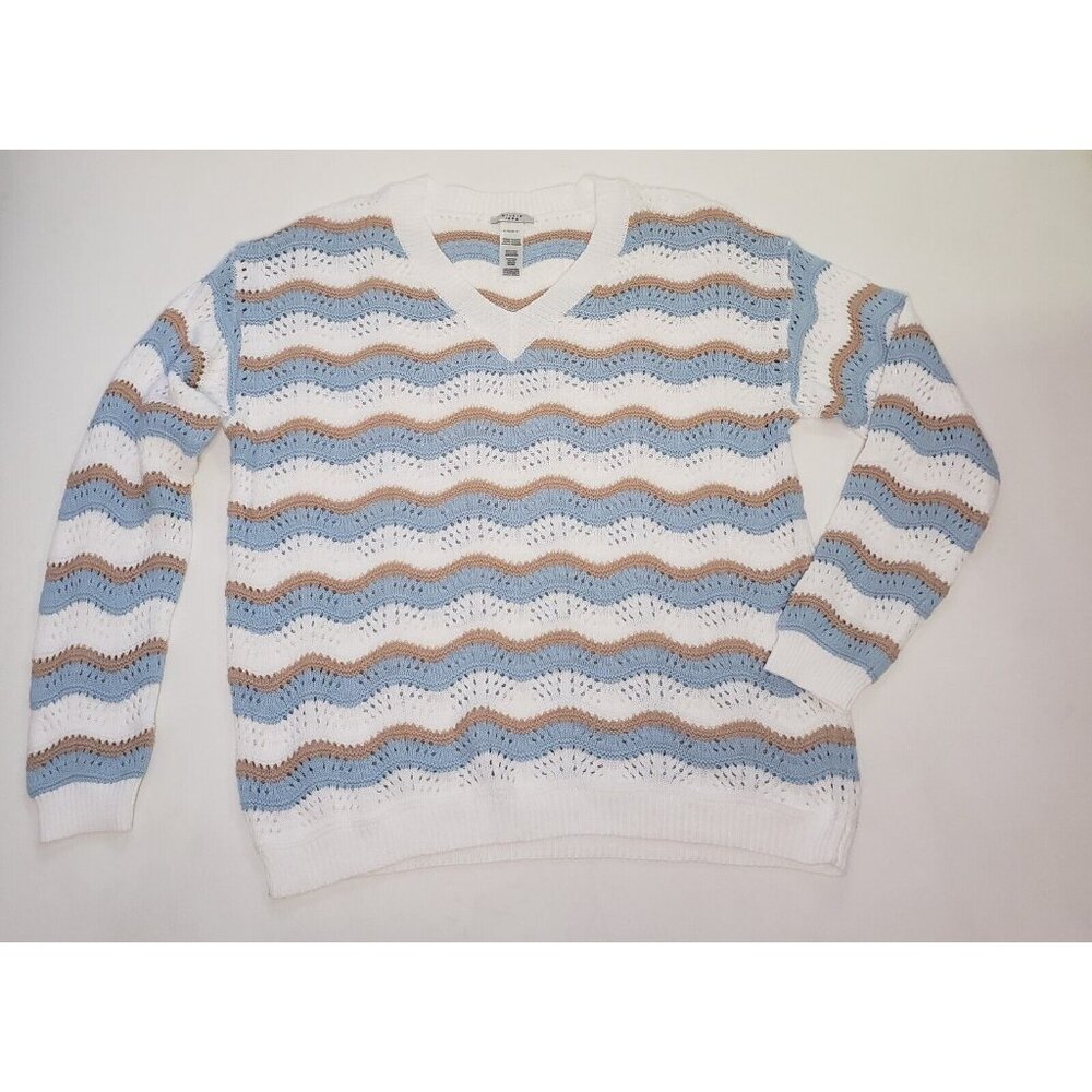 Studio 1886 Sweater Women's Size XL Blue Beige Ivory Cottagecore Light Academia - Picture 4 of 16
